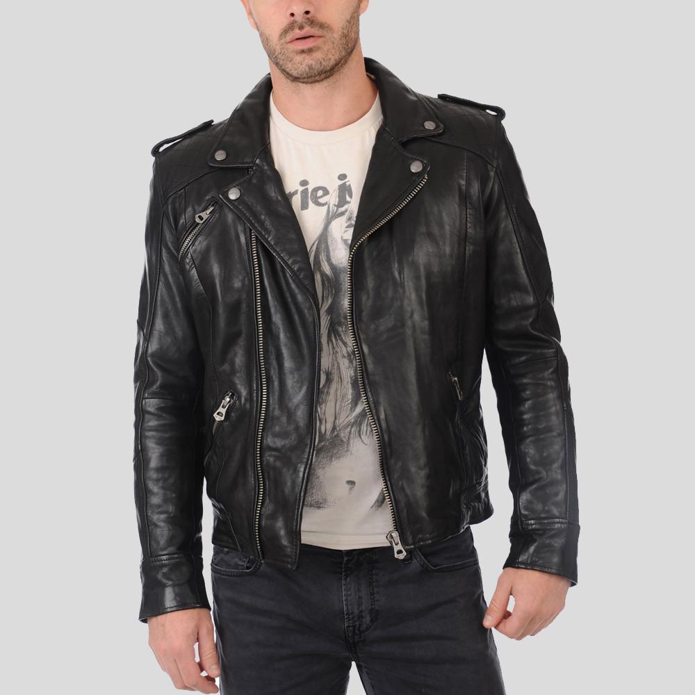 Men's Gregor Black Biker Leather Jacket | Full Grain Apparel