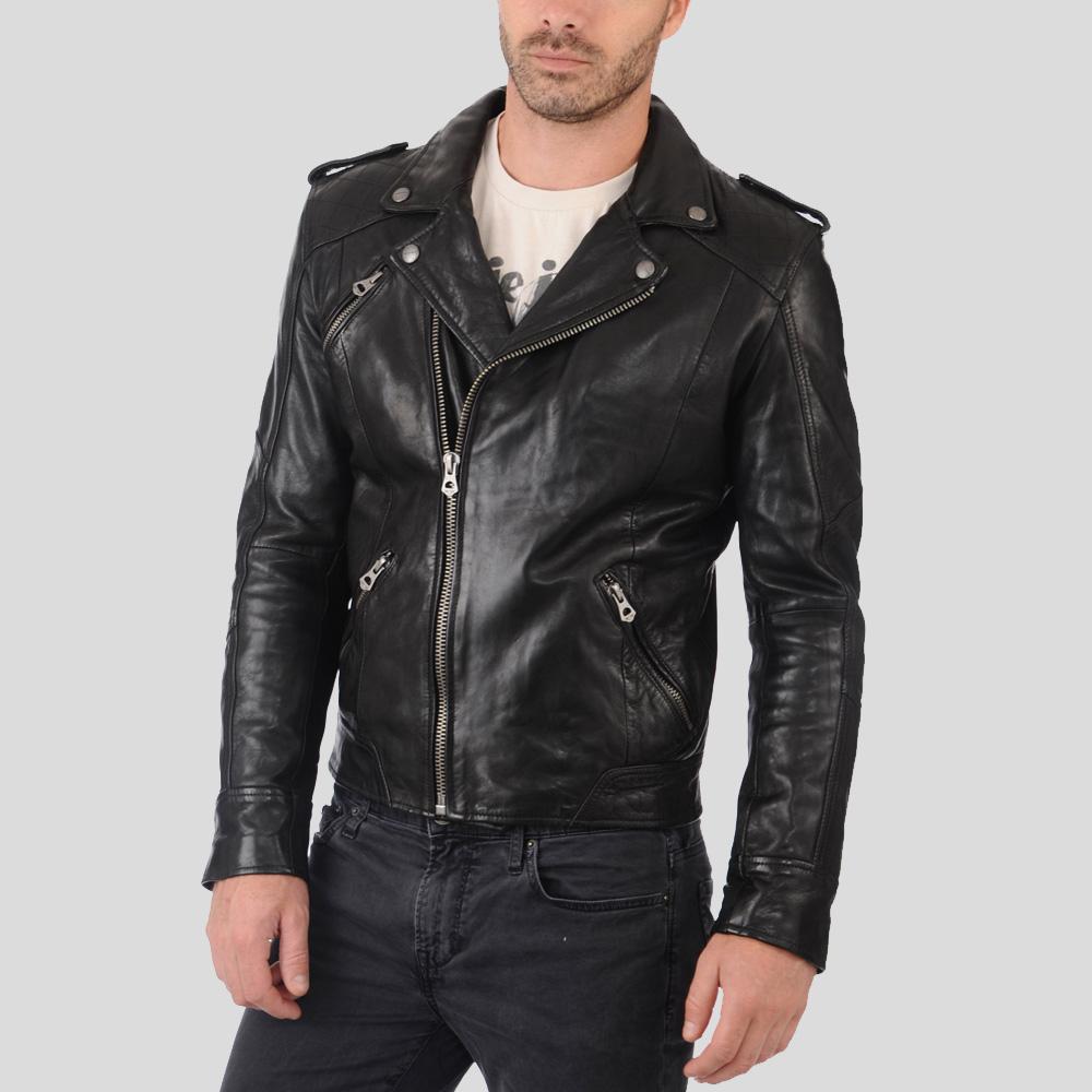 Men's Gregor Black Biker Leather Jacket | Full Grain Apparel