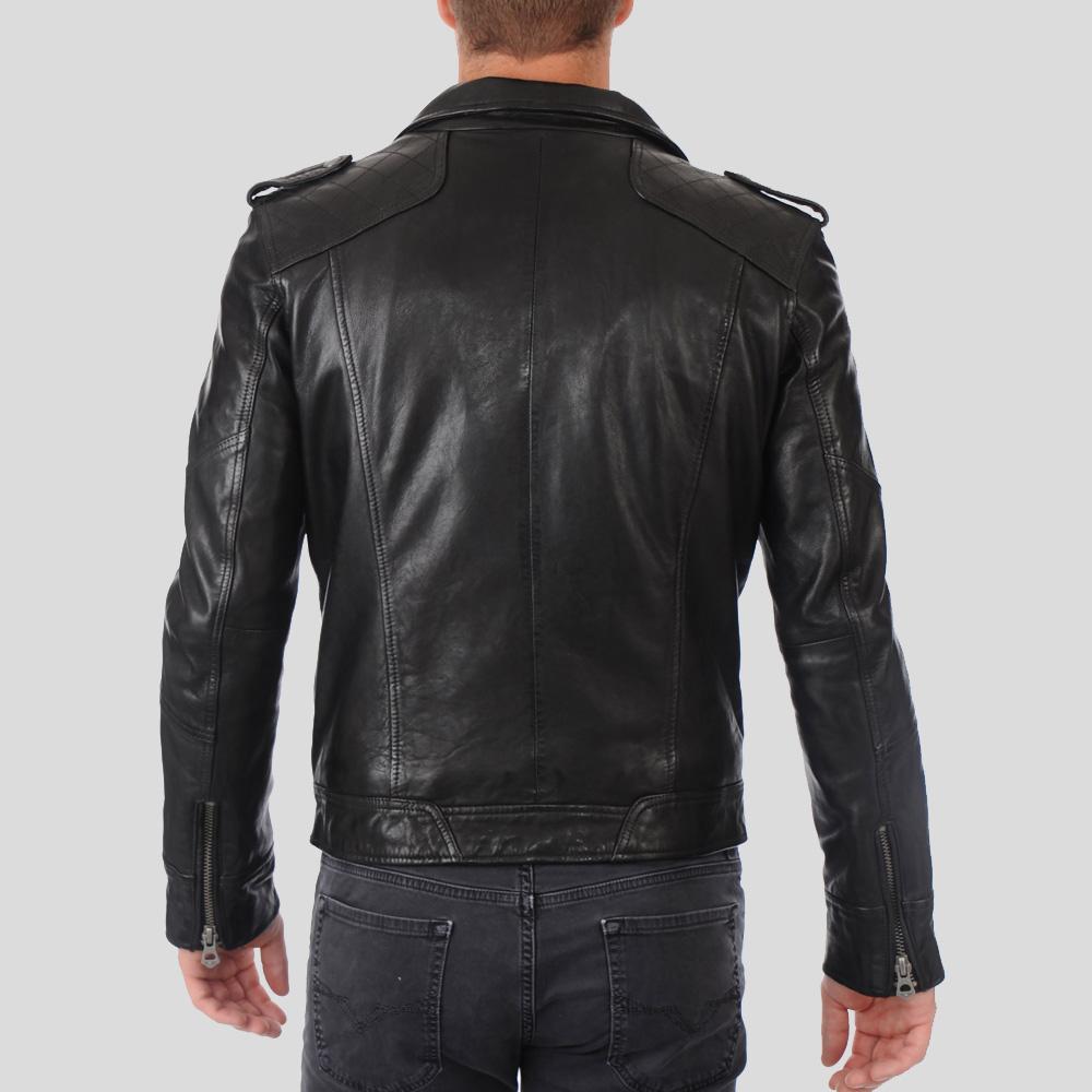 Men's Gregor Black Biker Leather Jacket | Full Grain Apparel