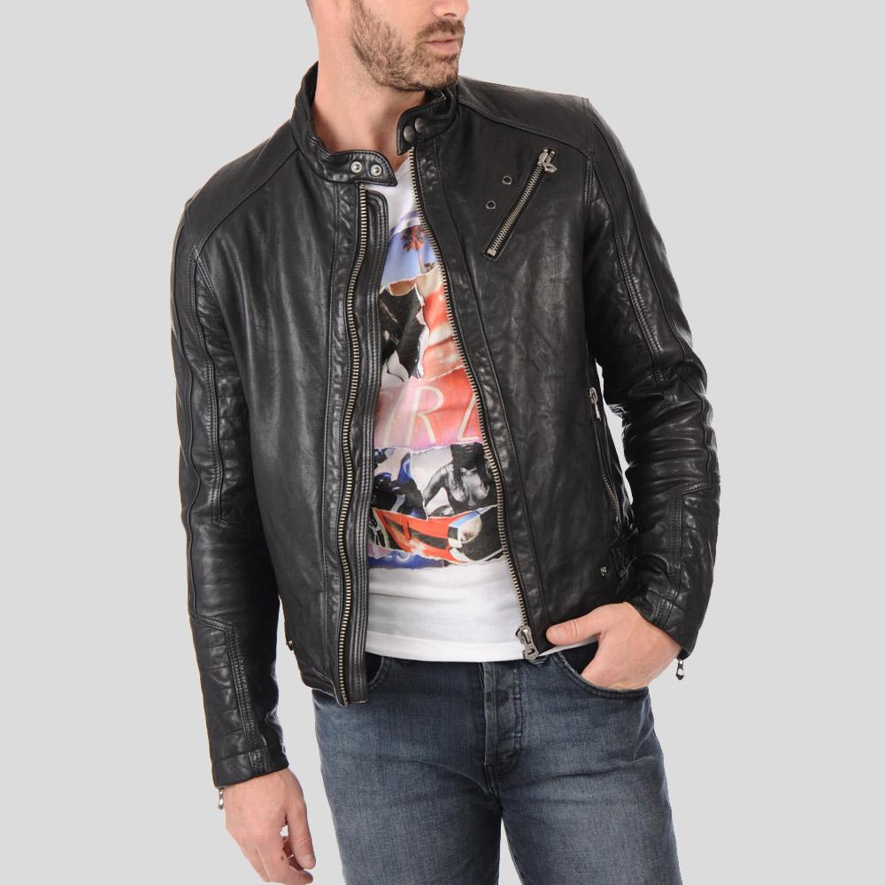 Men's Hector Black Biker Leather Jacket | Full Grain Apparel