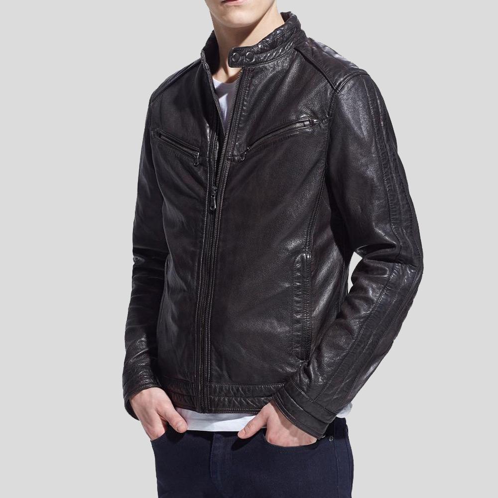 Men's Hugo Black Biker Leather Jacket | Full Grain Apparel
