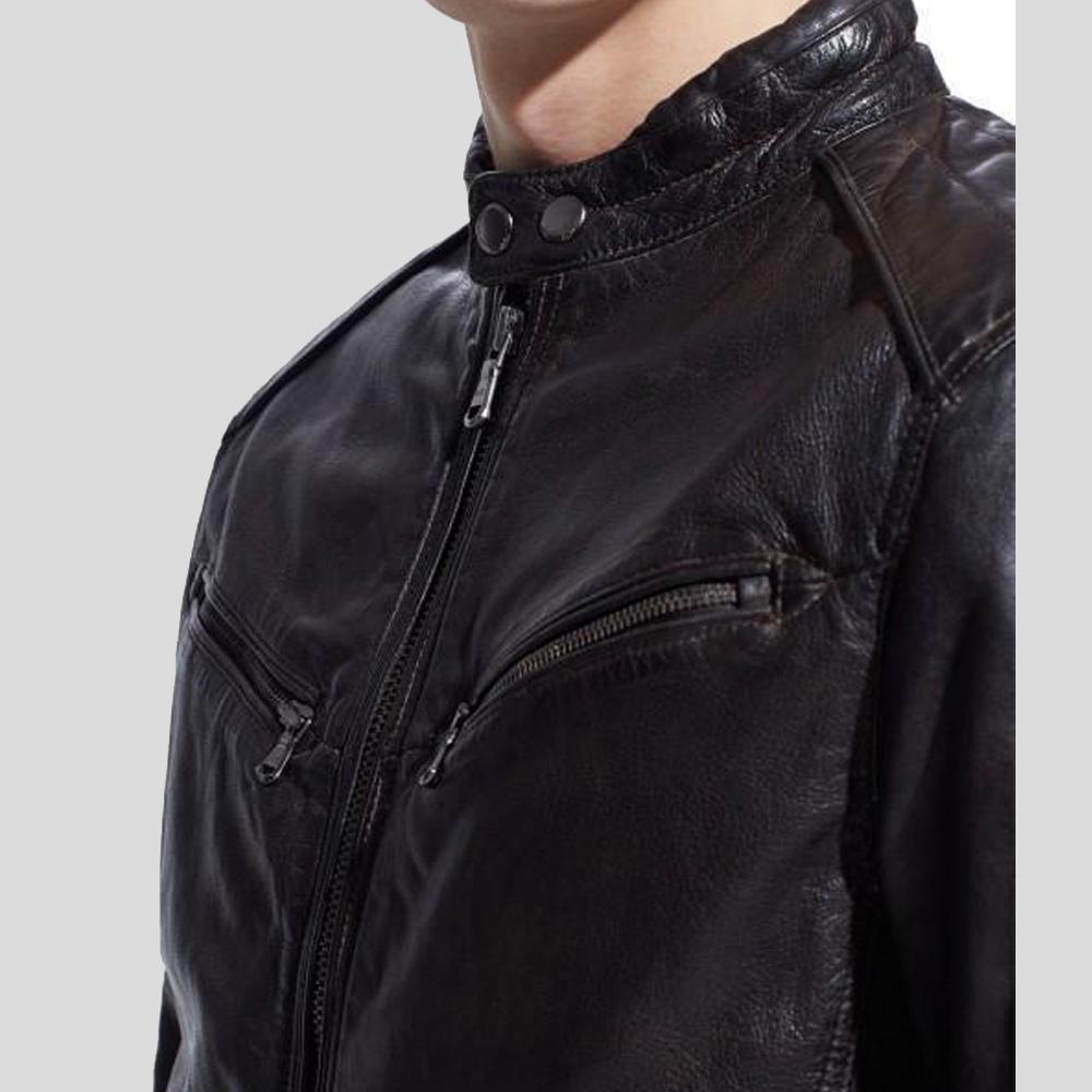 Men's Hugo Black Biker Leather Jacket | Full Grain Apparel
