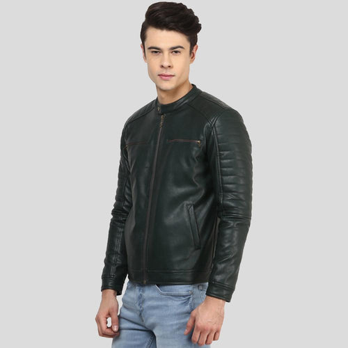 Chaqueta de cuero de motociclista Jacob Black para hombre | Prenda de cuero de grano completo