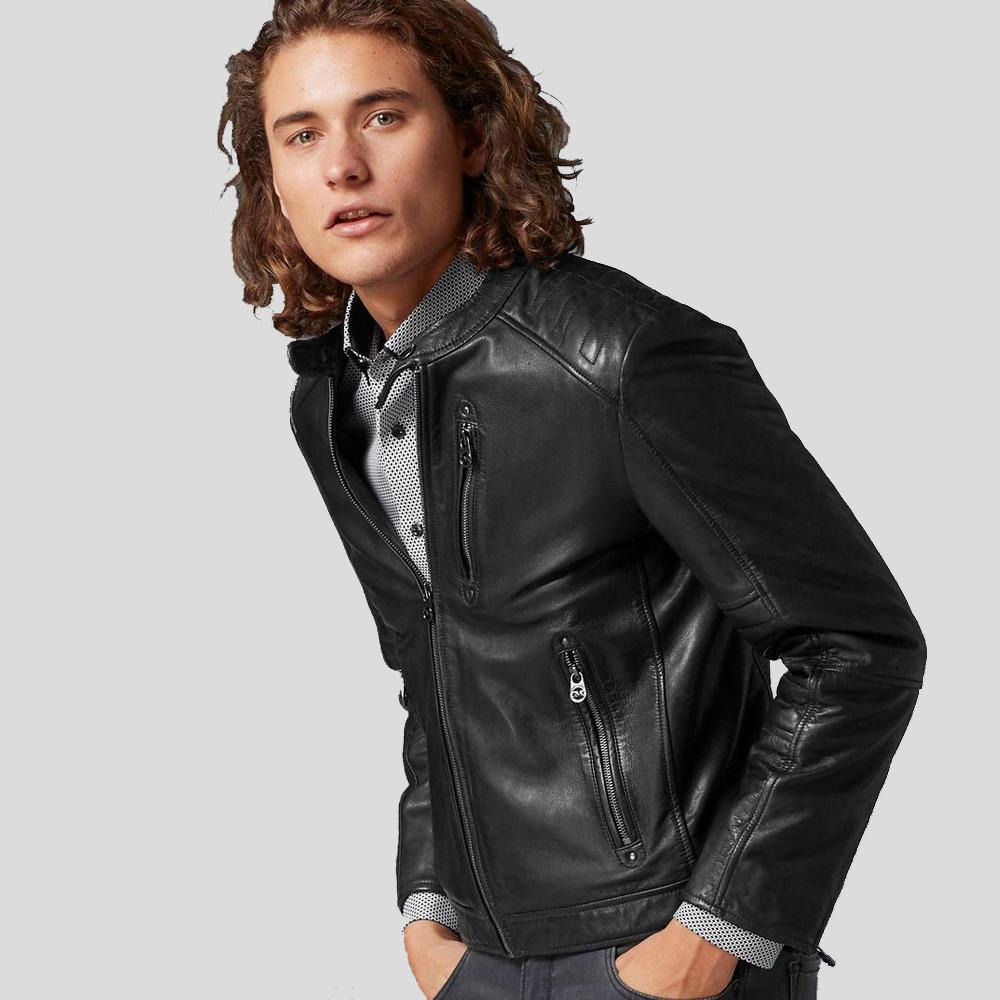 Men's Jake Black Slim Fit Biker Jacket | Genuine Cowhide Leather | Full Grain Apparel