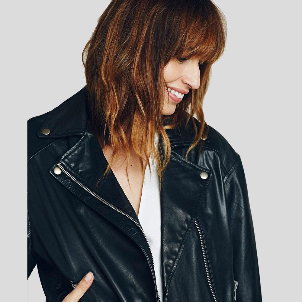 Women's Lucia Black Biker Leather Jacket | Genuine Lambskin | Full Grain Apparel
