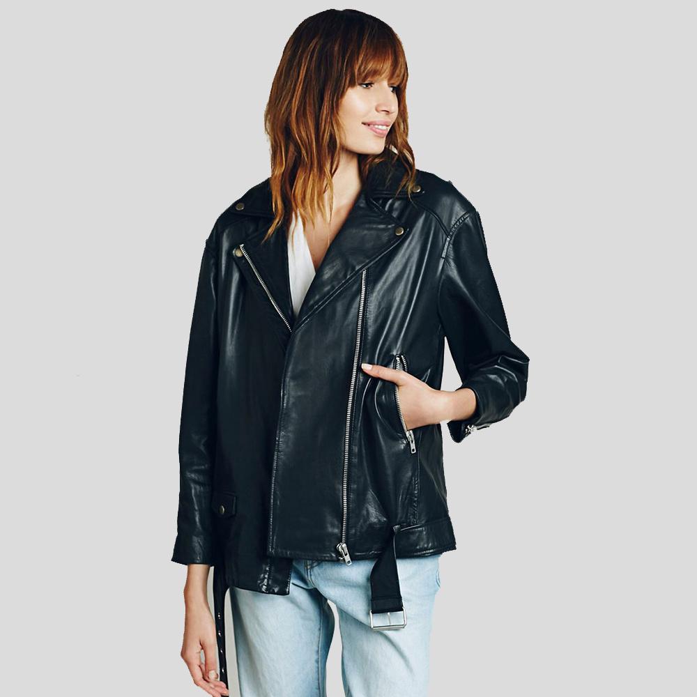 Women's Lucia Black Biker Leather Jacket | Genuine Lambskin | Full Grain Apparel