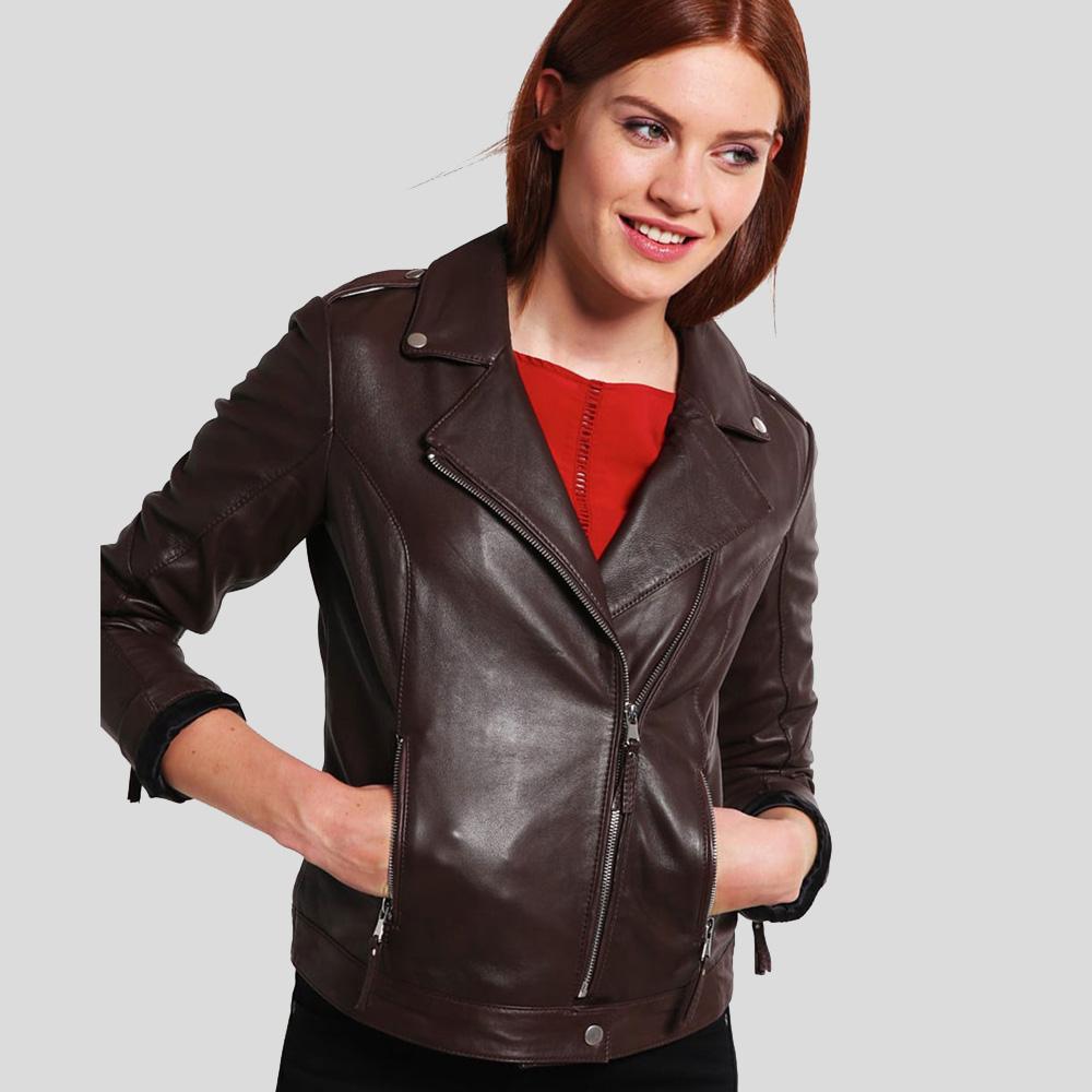 Women's Luna Brown Biker Leather Jacket | Genuine Lambskin | Full Grain Apparel