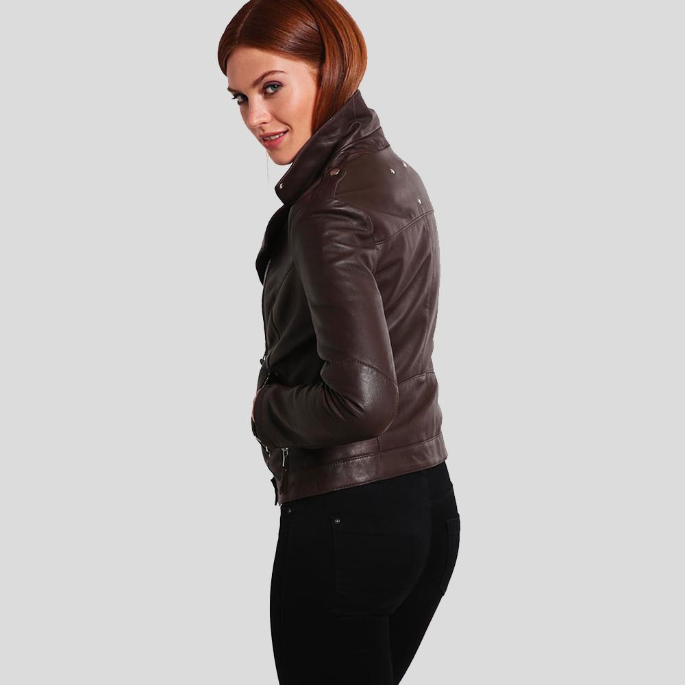 Women's Luna Brown Biker Leather Jacket | Genuine Lambskin | Full Grain Apparel