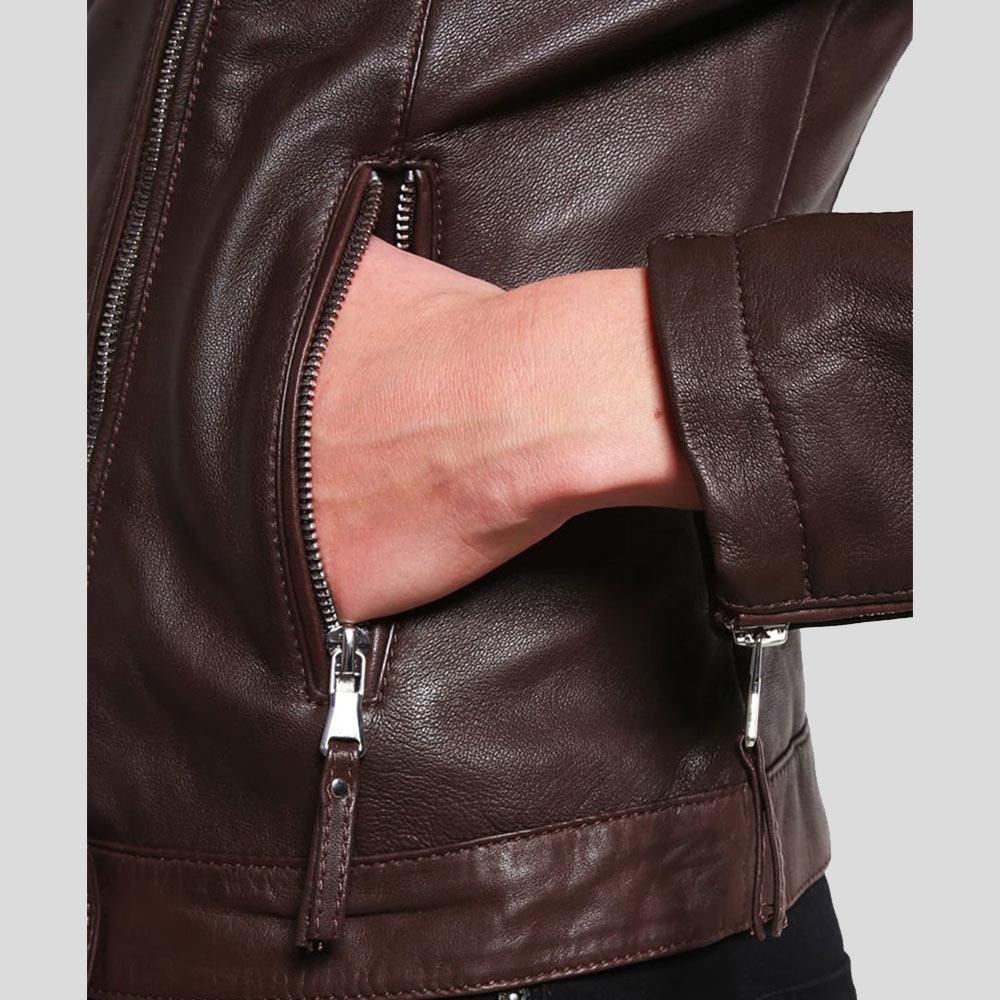 Women's Luna Brown Biker Leather Jacket | Genuine Lambskin | Full Grain Apparel