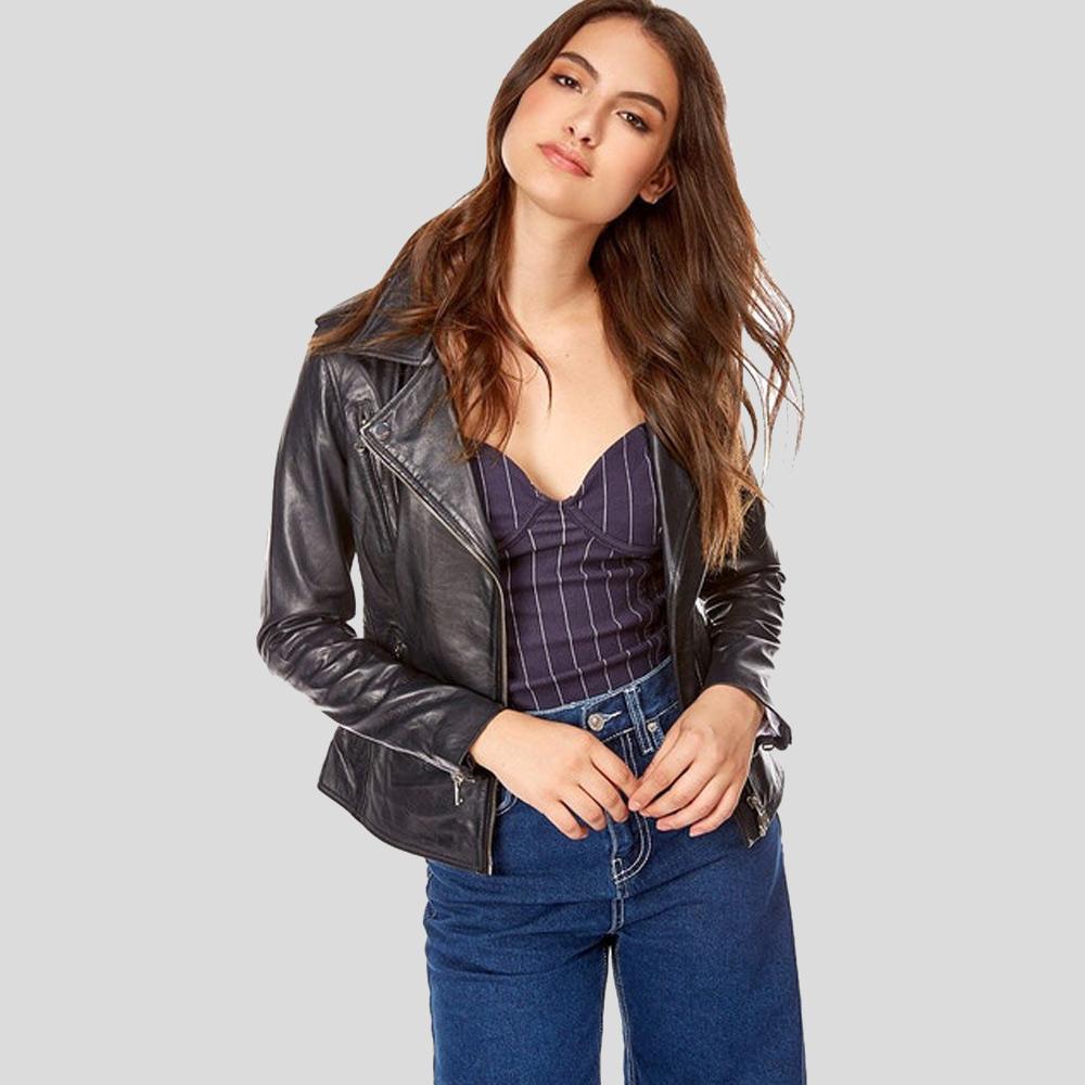 Women's Mya Black Biker Leather Jacket | Premium Lambskin | Full Grain Apparel