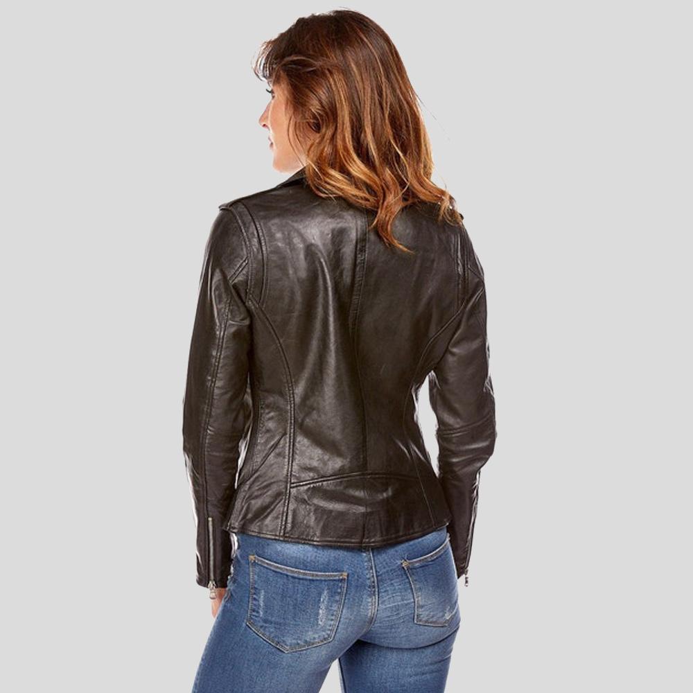 Women's Mya Black Biker Leather Jacket | Premium Lambskin | Full Grain Apparel