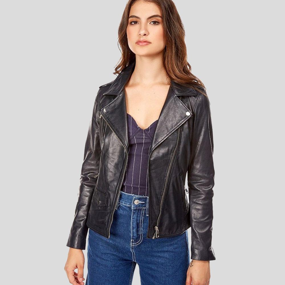 Women's Mya Black Biker Leather Jacket | Premium Lambskin | Full Grain Apparel
