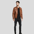 Men's Ollie Brown Biker Leather Jacket | Racer Style | Full Grain Apparel