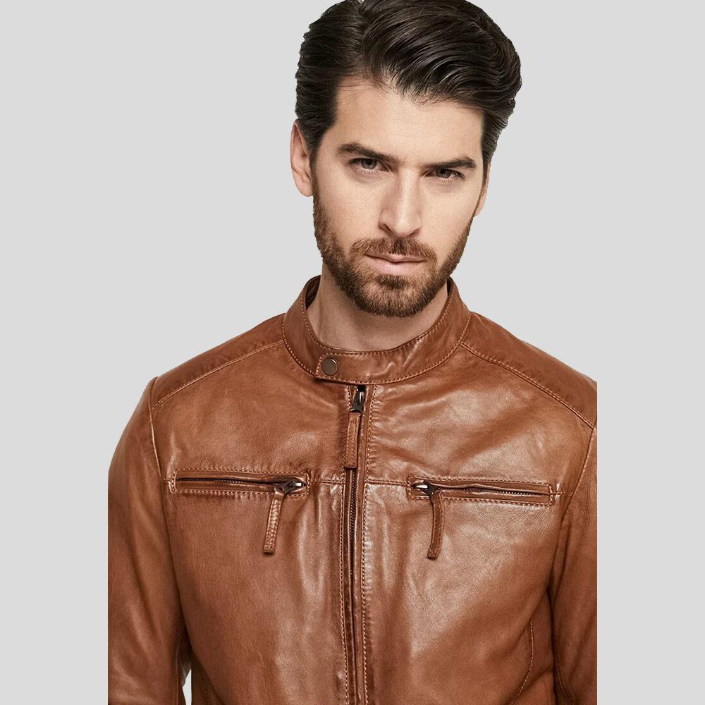 Men's Ollie Brown Biker Leather Jacket | Racer Style | Full Grain Apparel