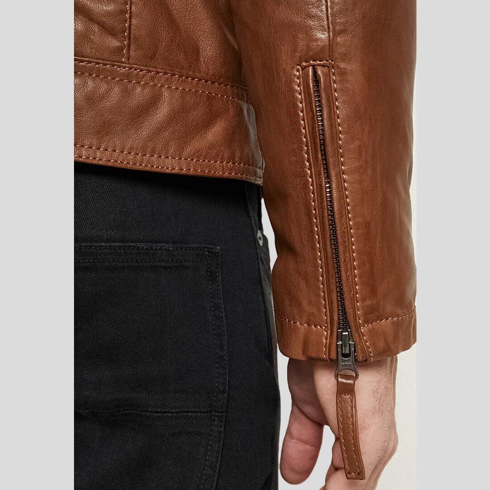 Men's Ollie Brown Biker Leather Jacket | Racer Style | Full Grain Apparel