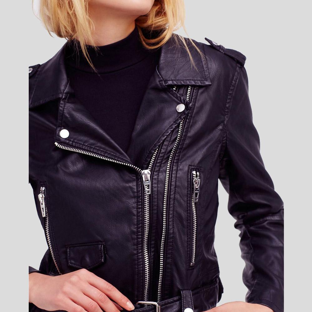 Women's Sara Black Biker Leather Jacket | Essential Lambskin | Full Grain Apparel
