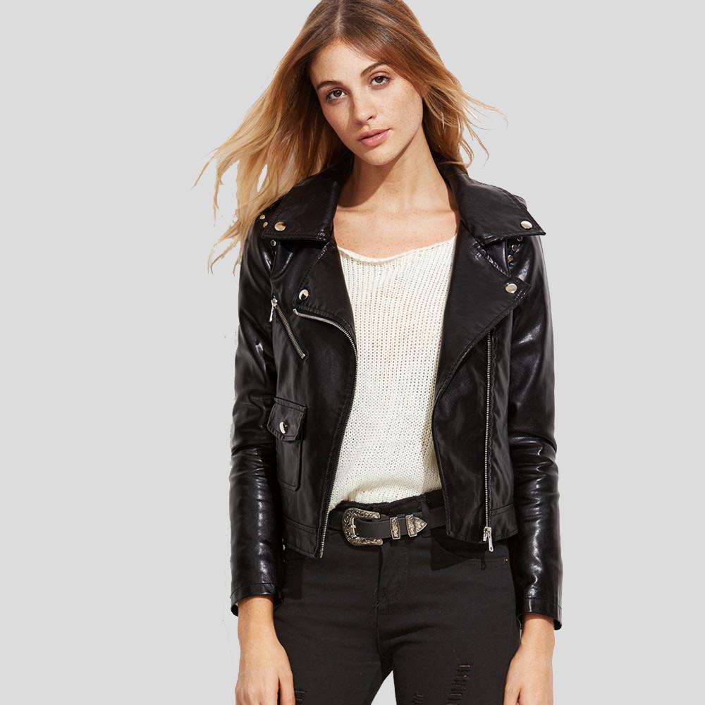 Women's Scarlett Black Biker Leather Jacket | Genuine Lambskin | Full Grain Apparel
