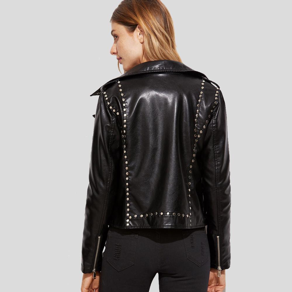 Women's Scarlett Black Biker Leather Jacket | Genuine Lambskin | Full Grain Apparel