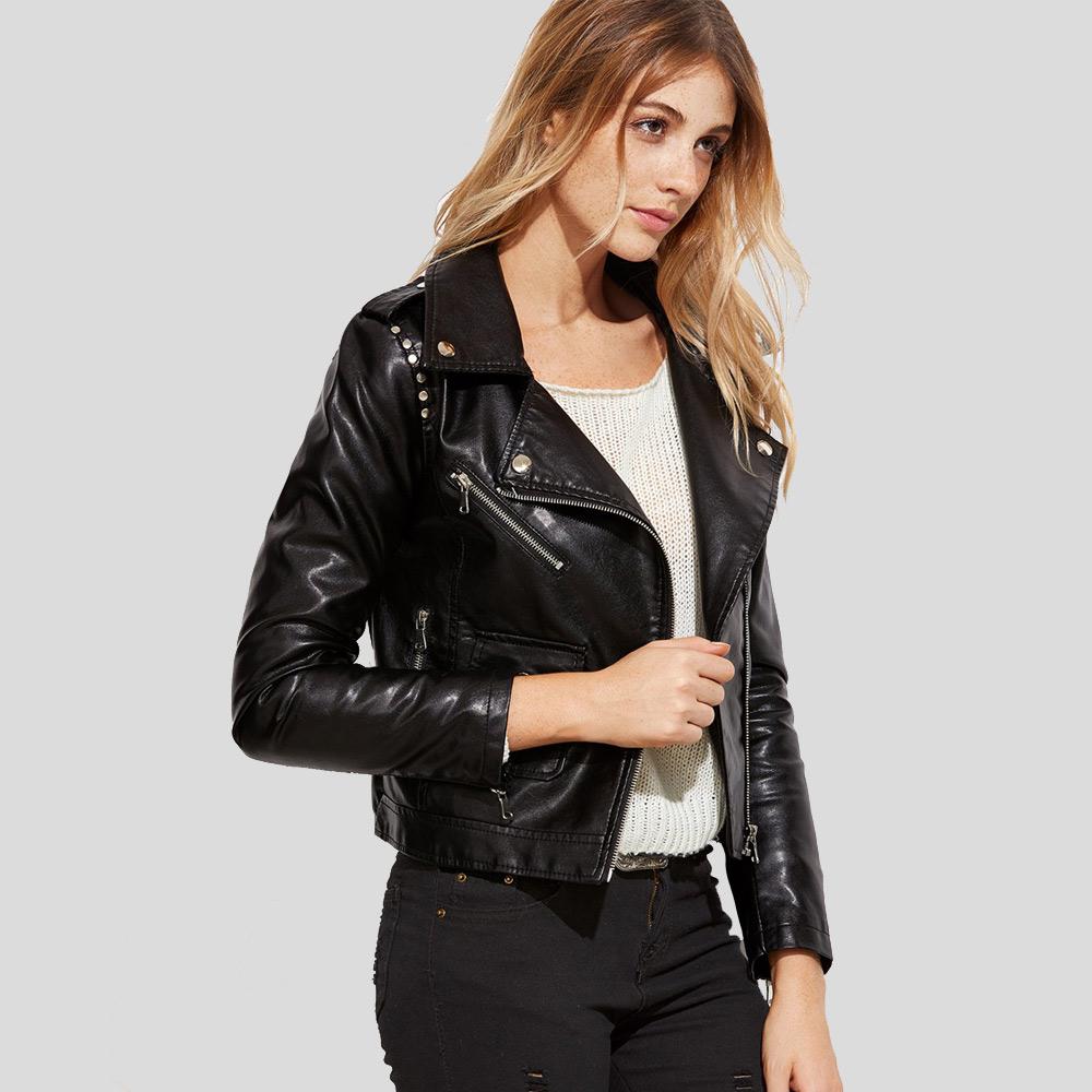 Women's Scarlett Black Biker Leather Jacket | Genuine Lambskin | Full Grain Apparel