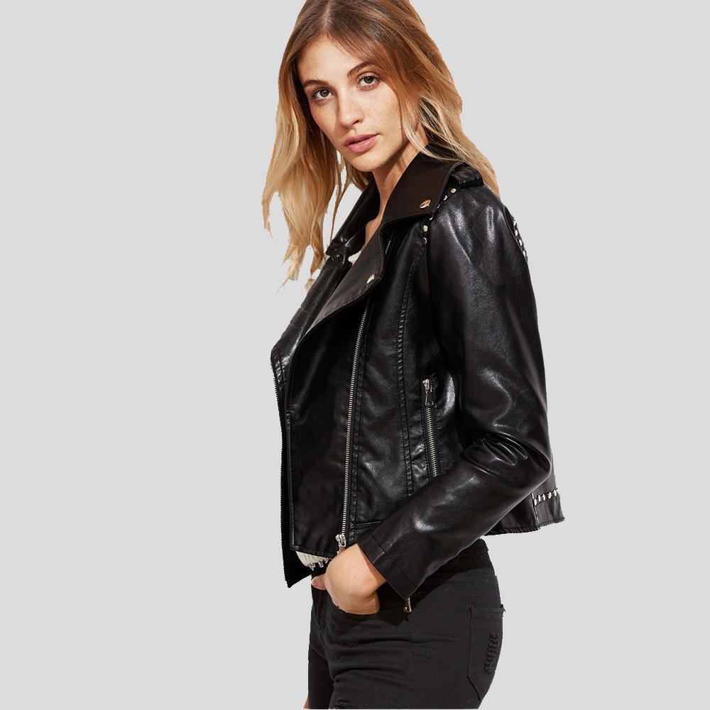 Women's Scarlett Black Biker Leather Jacket | Genuine Lambskin | Full Grain Apparel