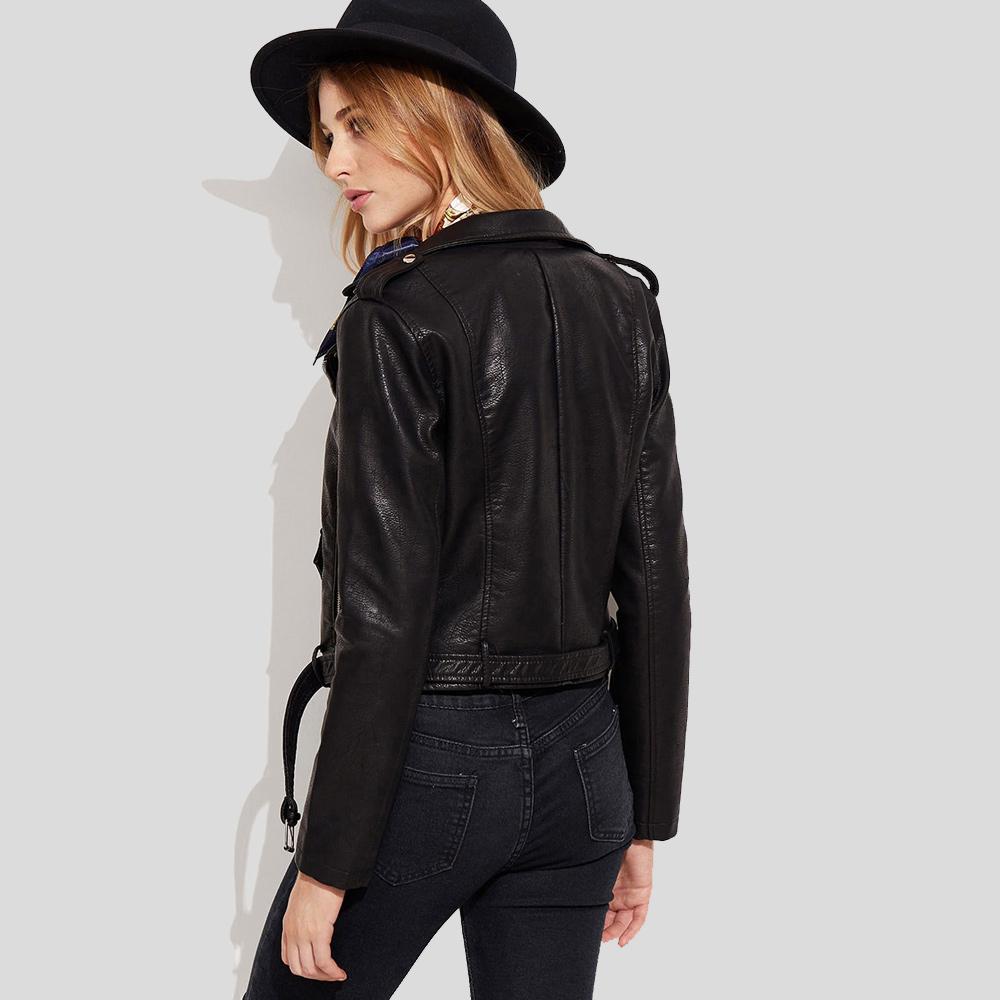 Women's Sienna Black Biker Leather Jacket | Refined Minimalist Style | Full Grain Apparel