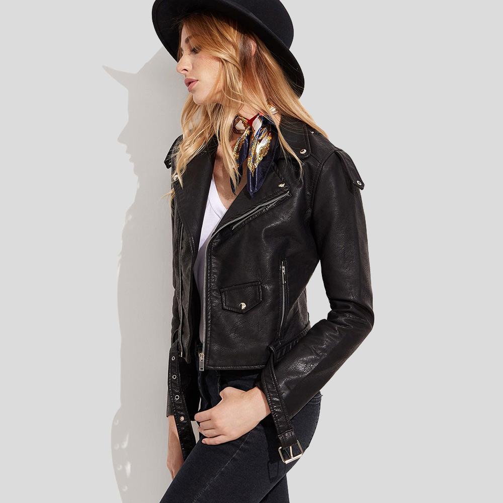 Women's Sienna Black Biker Leather Jacket | Refined Minimalist Style | Full Grain Apparel