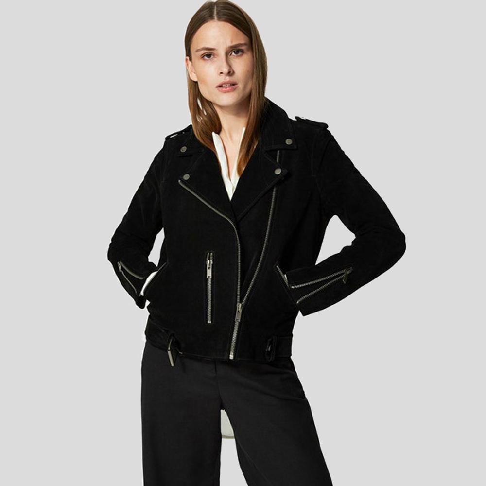 Women's Gracie Black Suede Biker Leather Jacket | Full Grain Apparel
