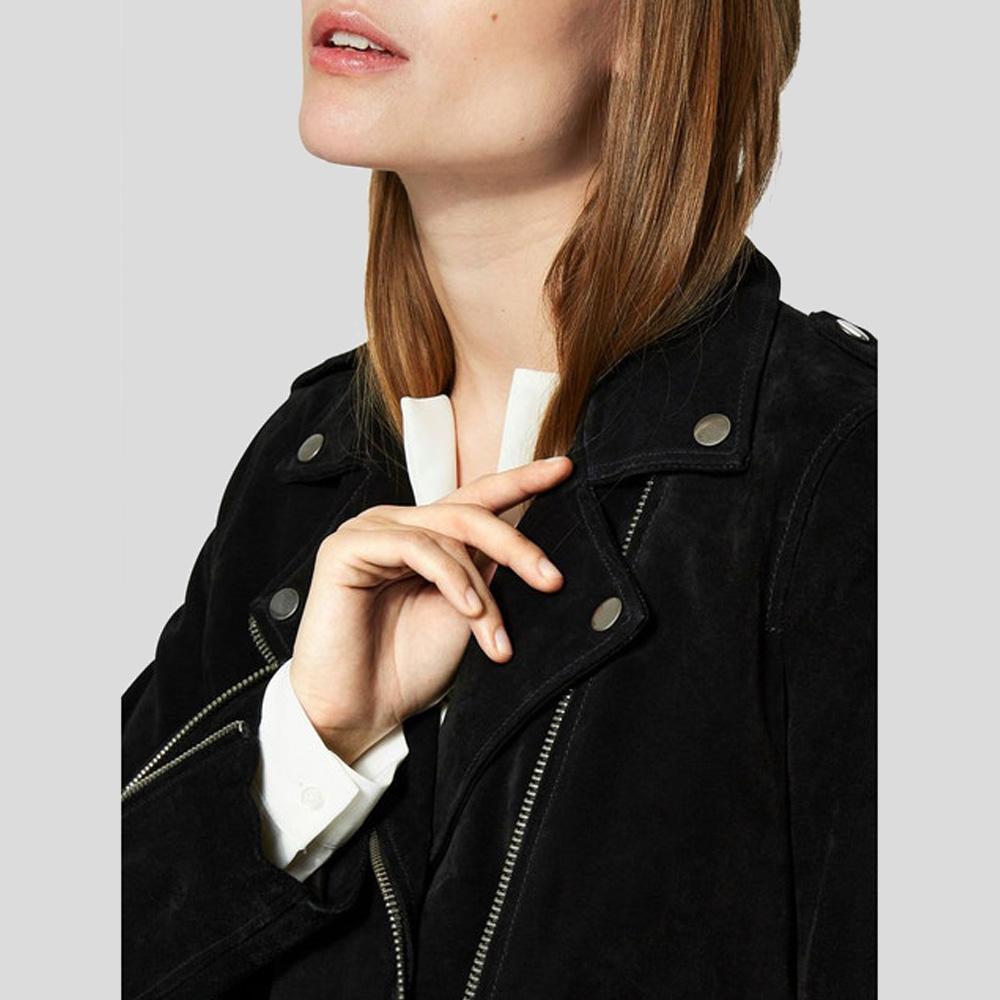 Women's Gracie Black Suede Biker Leather Jacket | Full Grain Apparel