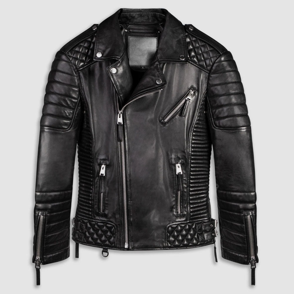 Men’s Black Quilted Leather Biker Jacket - Diamond Stitch Edition | Full Grain Apparel