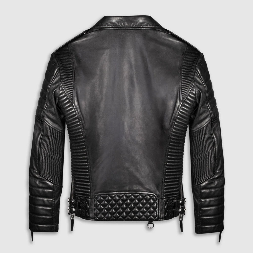 Men’s Black Quilted Leather Biker Jacket - Diamond Stitch Edition | Full Grain Apparel
