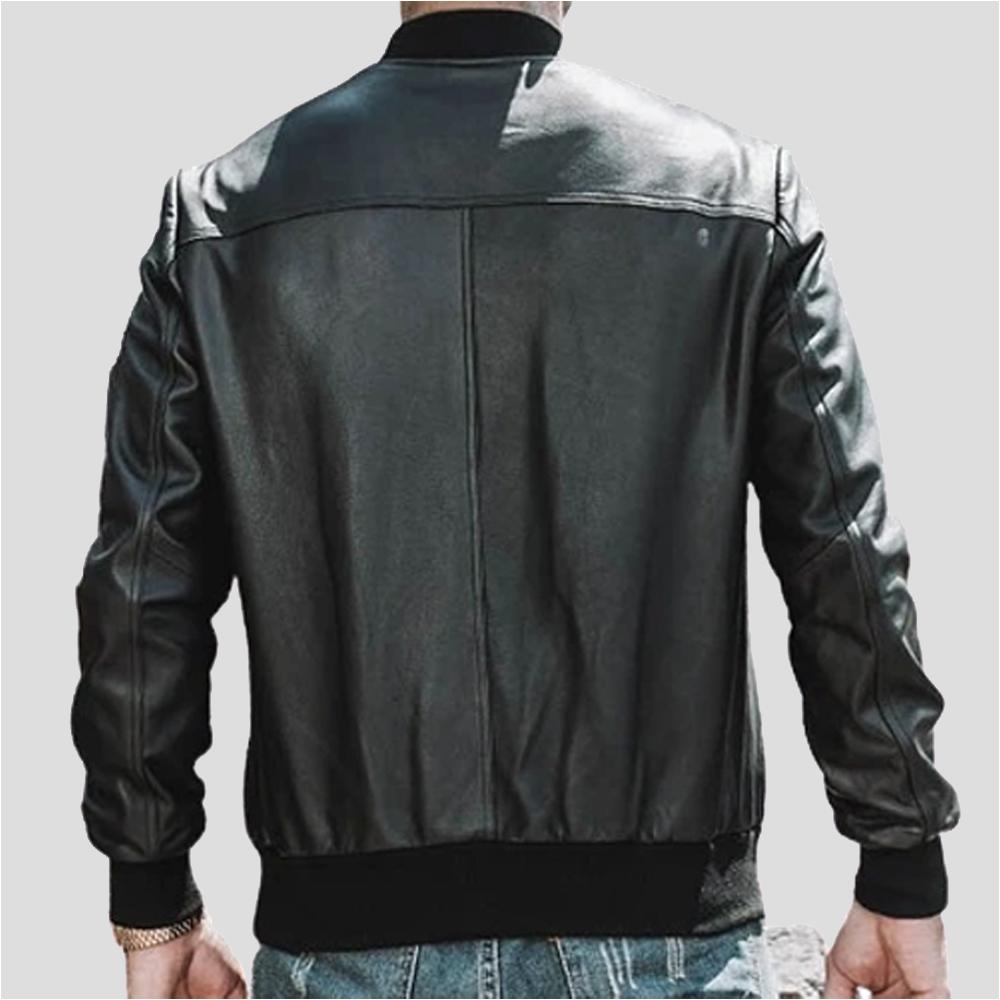 Men's Fritz Black Bomber Leather Jacket | Throat Latch Collar | Full Grain Apparel