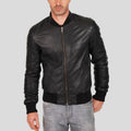 Men's Jero Black Bomber Leather Jacket | Genuine Lambskin | Full Grain Apparel