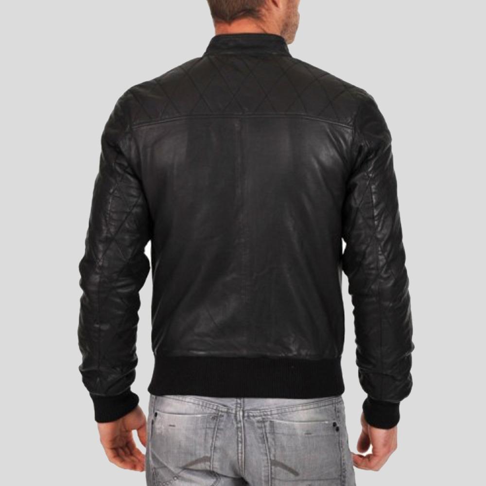 Chaqueta de cuero bomber negra Jero para hombre | Piel de cordero genuina | Prenda de plena flor