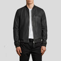 Men's Wilt Black Bomber Leather Jacket | Genuine Lambskin | Full Grain Apparel