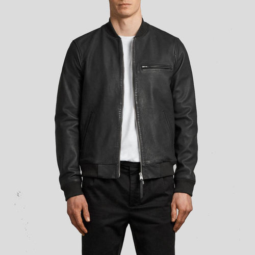 Men's Wilt Black Bomber Leather Jacket | Genuine Lambskin | Full Grain Apparel