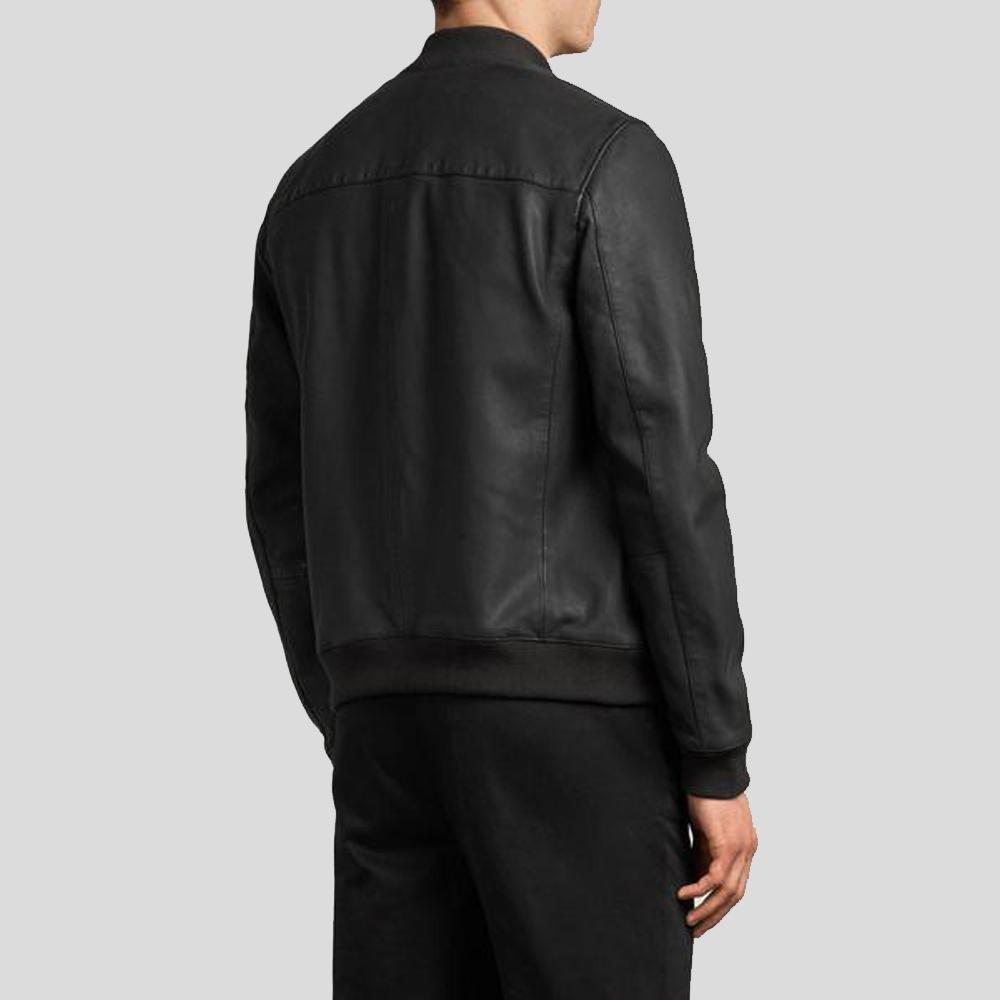 Chaqueta de cuero para hombre Wilt Black Bomber | Piel de cordero genuina | Prenda de grano completo