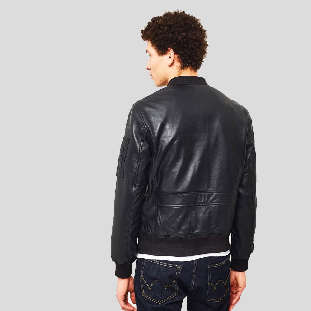 Chaqueta bomber de cuero genuino Leon negra para hombre | Estilo utilitario | Prenda de piel de plena flor
