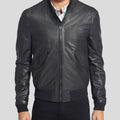 Men's Lymo Black Bomber Leather Jacket | Snap Button Pockets | Full Grain Apparel
