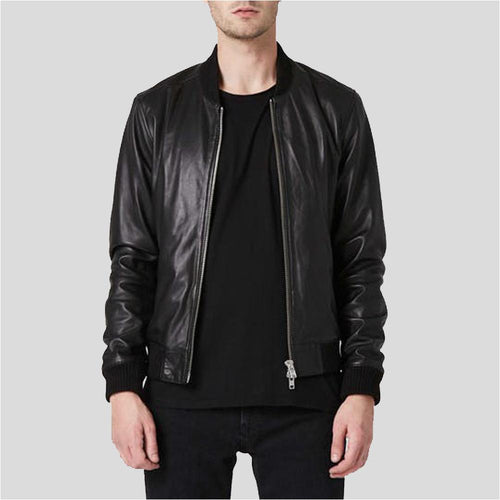 Men's Luke Black Bomber Leather Jacket | Genuine Lambskin | Full Grain Apparel