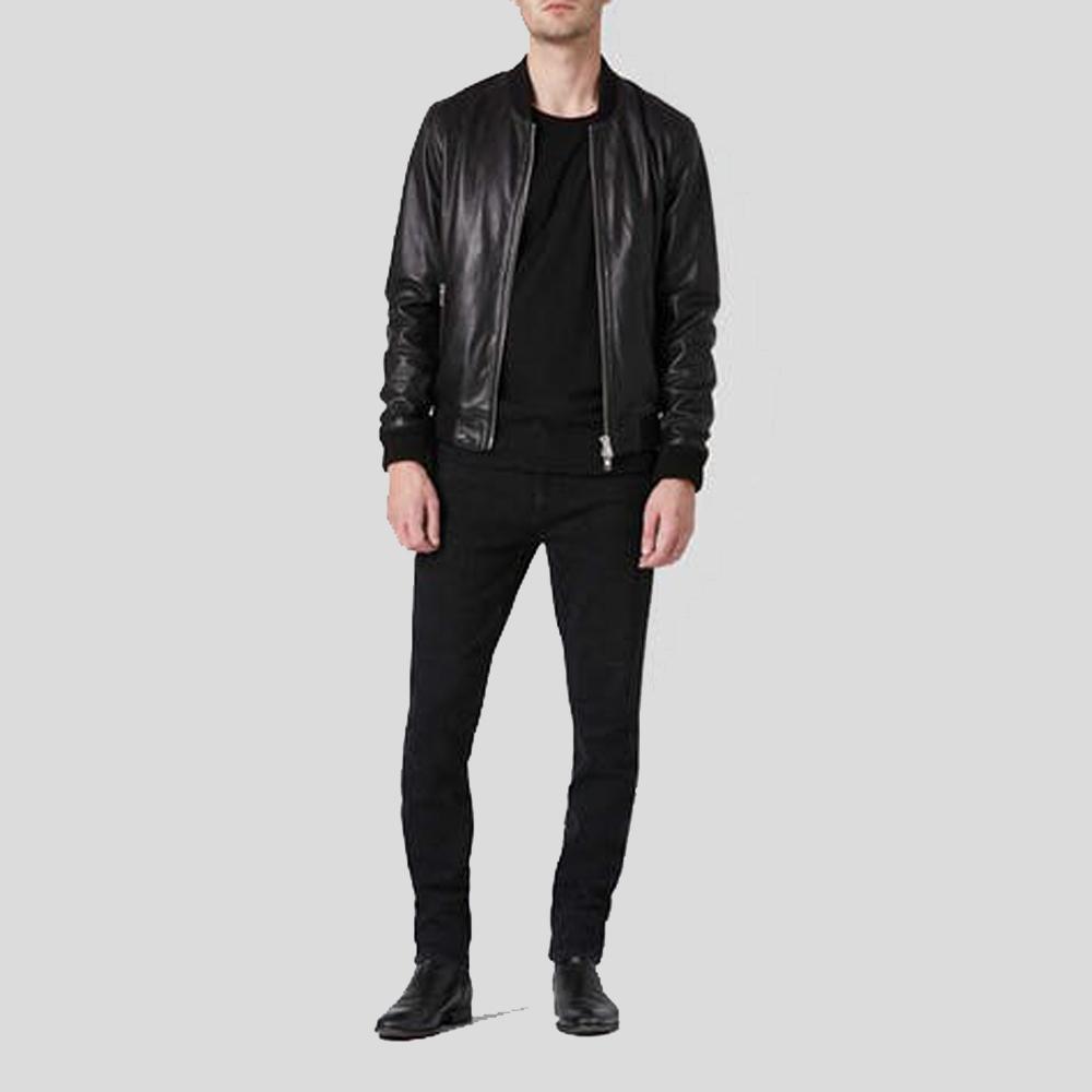 Men's Luke Black Bomber Leather Jacket | Genuine Lambskin | Full Grain Apparel