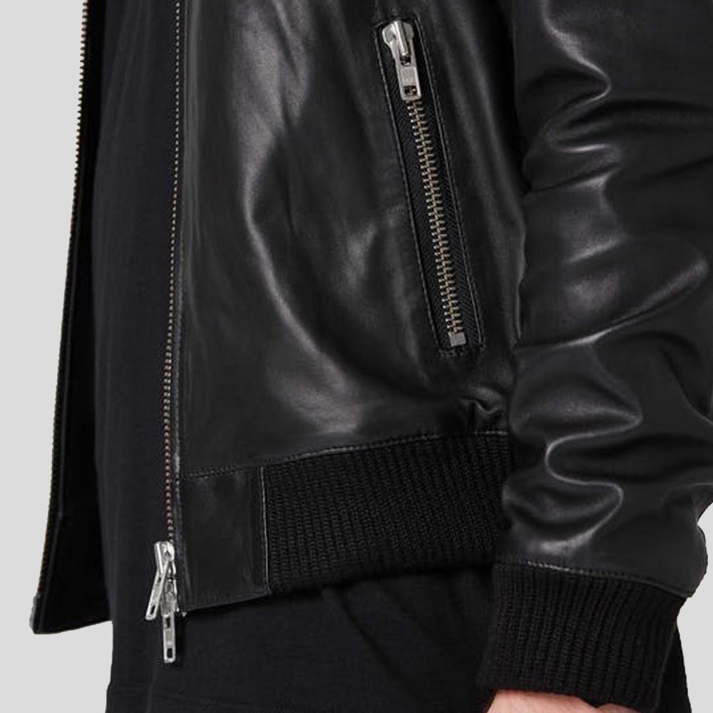 Men's Luke Black Bomber Leather Jacket | Genuine Lambskin | Full Grain Apparel