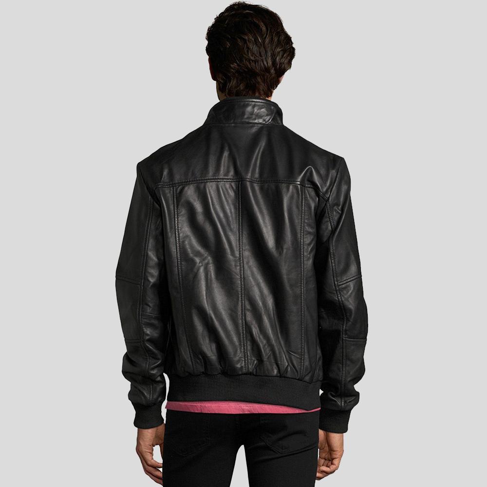 Men's Mike Black Bomber Leather Jacket | Snap Collar Style | Full Grain Apparel