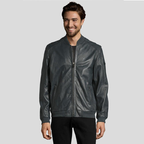 Men's Noch Black Bomber Leather Jacket | Genuine Lambskin | Full Grain Apparel