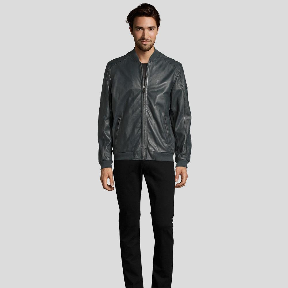 Men's Noch Black Bomber Leather Jacket | Genuine Lambskin | Full Grain Apparel