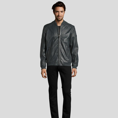 Chaqueta bomber de cuero negra Noch para hombre | Piel de cordero auténtica | Prenda de grano completo