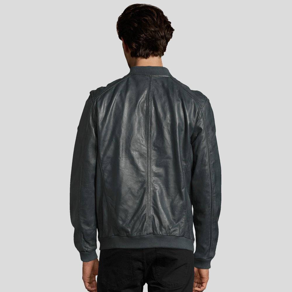 Men's Noch Black Bomber Leather Jacket | Genuine Lambskin | Full Grain Apparel