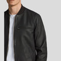 Chaqueta bomber de piel negra Porf para hombre | Piel de cordero genuina | Prenda de grano completo