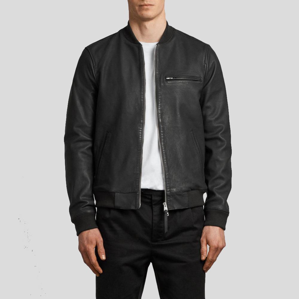 Men's Porf Black Bomber Leather Jacket | Genuine Lambskin | Full Grain Apparel