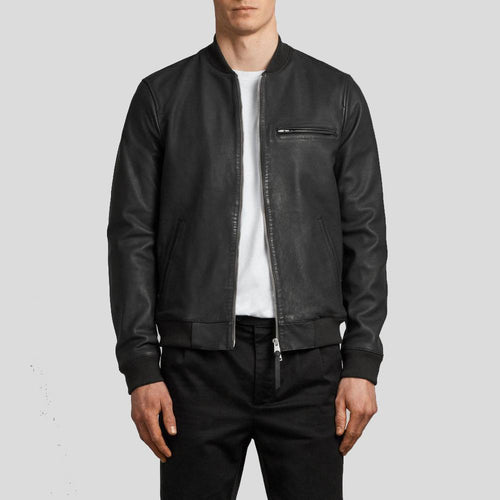 Men's Porf Black Bomber Leather Jacket | Genuine Lambskin | Full Grain Apparel