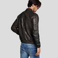 Men's Quint Black Bomber Leather Jacket | Genuine Lambskin | Full Grain Apparel
